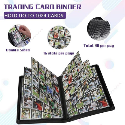 1024 Pocket Card Binder,16 Pocket Trading Card Binder，Side Loading Collectible Card Albums for MTG, for TCG Football, Sports, Game Cards Purple