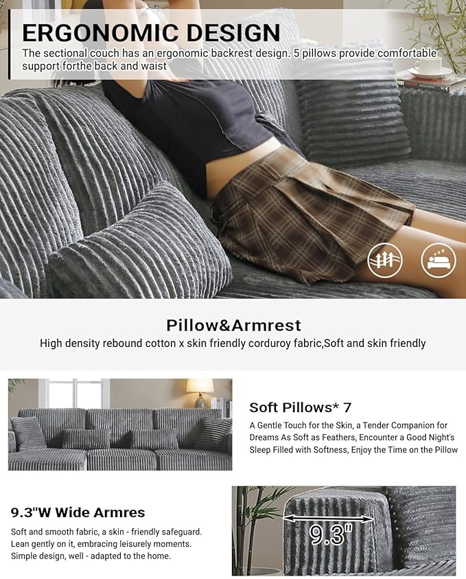 110" Cloud Sectional Couch, Modular Sectional Sofa
