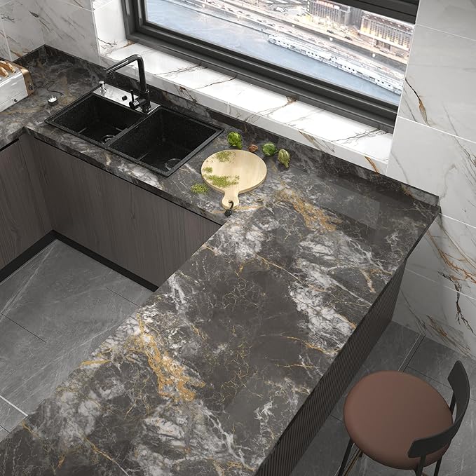BAYYA Dark Grey/Gold Marble Contact Paper
