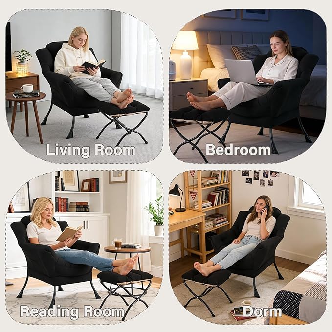 MBOOYOME Lazy Chair with Folding Ottoman, Modern Accent Lounge Armchair with