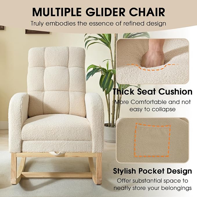 NIOIIKIT Modern Nursery Rocking Chair, Teddy Upholstered Rocking Chair