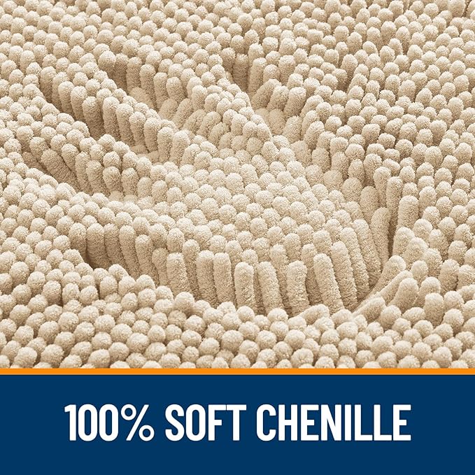 OLANLY Bathroom Runner Rugs 47x20, Extra Soft Absorbent Chenille Bath Rugs, Rubber Backing Quick Dry, Machine Washable Long Bath Mats for Bathroom Floor, Tub and Shower, Home Decor Accessories, Beige
