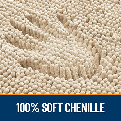 OLANLY Toilet Rugs U-Shaped 24x20, Extra Soft Absorbent Chenille Contour Bathroom Rugs, Dry Quickly, Machine Washable, Non-Slip Bath Mat for Toilet Base, Beige