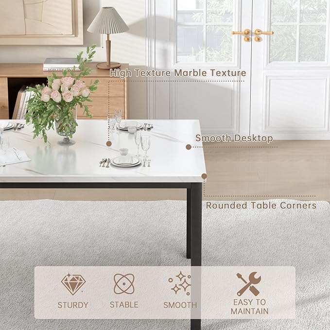 Recaceik Dining Table Set for 4, Modern 5 Piece Dining Table Set Faux Marble