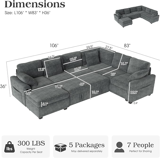 Ihanherry 7-Seater Large Sectional Sofa Bed