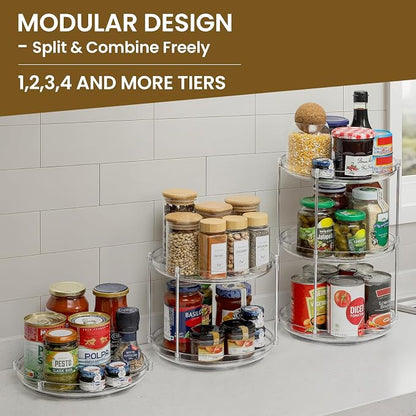 2 Tier Non-Skid Acrylic Lazy Susan Organizer - Rotating Spice Rack - Turntable Organization for Kitchen, Pantry, Countertop, Closet, Bathroom, Vanity, Medicine Cabinet Organizing,10''