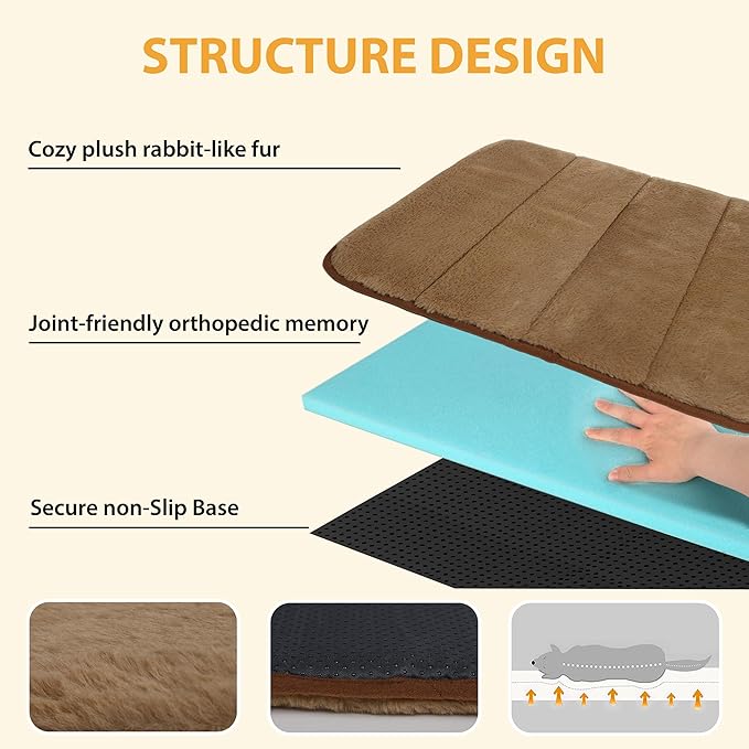 Dog Crate Pad for Large Dog - 35x23 Memory Foam Dog Bed, Washable & Anti-Slip Dog Bed Mat, Ultra Soft Kennel Pad for Dogs Cozy Sleeping Mat, Khaki