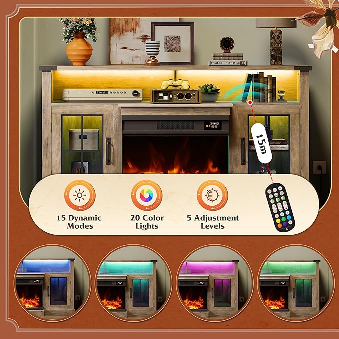 WLIVE 3-Sided Glass Electric Fireplace TV Stand