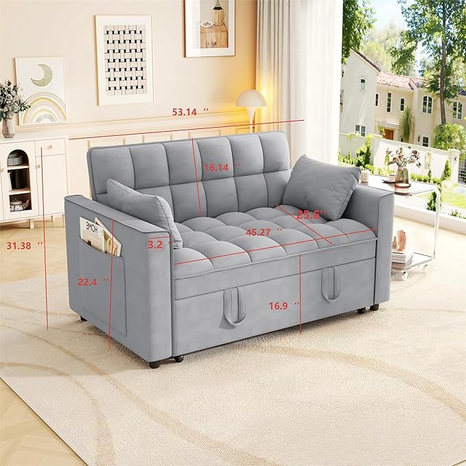 3-in-1 Convertible Sleeper Sofa Bed, 55 inch Small Couch