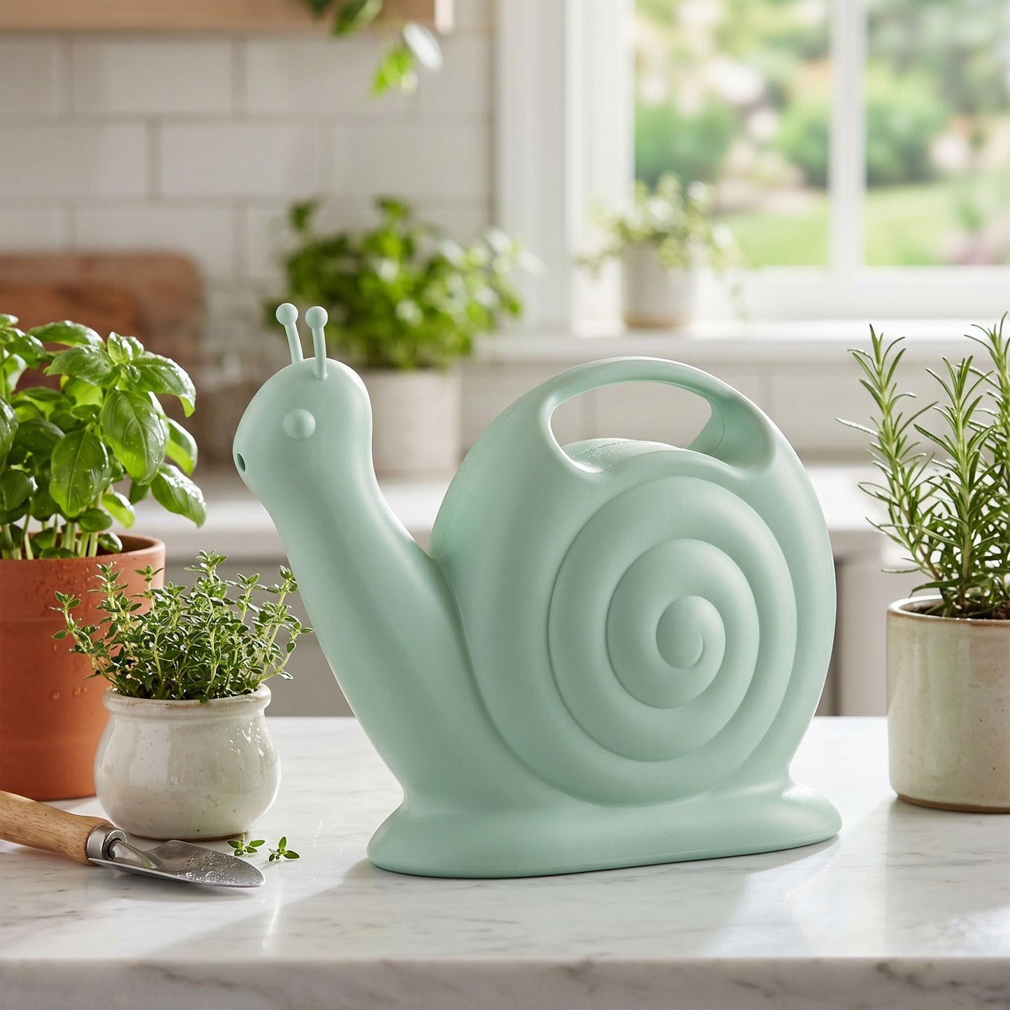 Union Products Snail Watering Can with Built-in Handle, 1.8L Capacity, Light Green - Ideal for Houseplants, Herbs, and Small Garden Beds