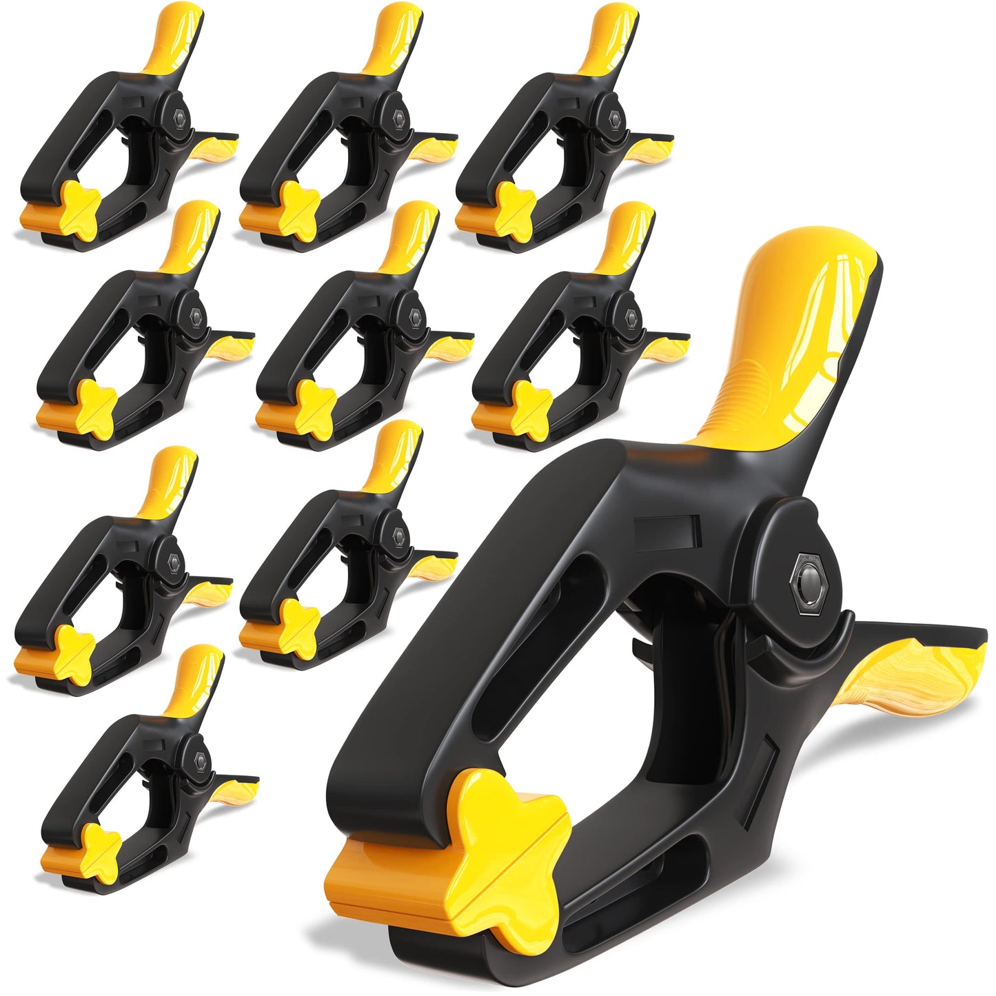EQUIPTZ Spring Clamps 4 inch - 10 Pack Plastic Clamps for Pool Cover, Balloon Archs, Tarps & Backdrop with 2 inch Mouth Opening - Rust Free Large Clips Heavy Duty Outdoor with Non-Detachable Jaw Pads
