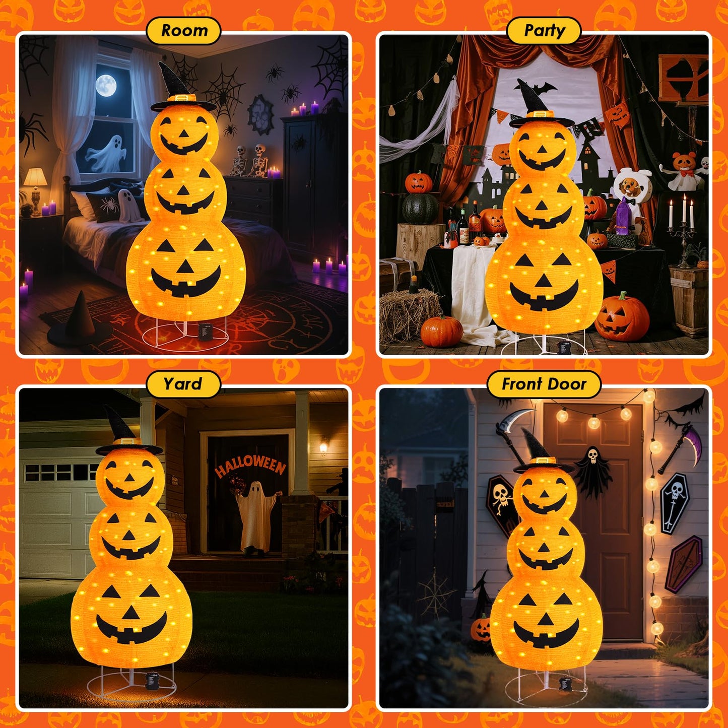 Halloween Pumpkin Decorations, Battery Operated Pre-Lit Collapsible Jack-o-Lantern with 100 LED & 8 Modes, Pop Up Pumpkin Decor for Indoor Outdoor Yard, Party, Halloween Fall Holiday