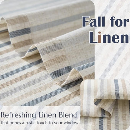 jinchan Colorful Striped Linen Kitchen Curtains 24 Inch Christmas Tier Curtains Farmhouse Modern Cafe Small Window Treatments Light Filtering Rod Pocket for Living Room Bathroom 2 Panels Multi Blue