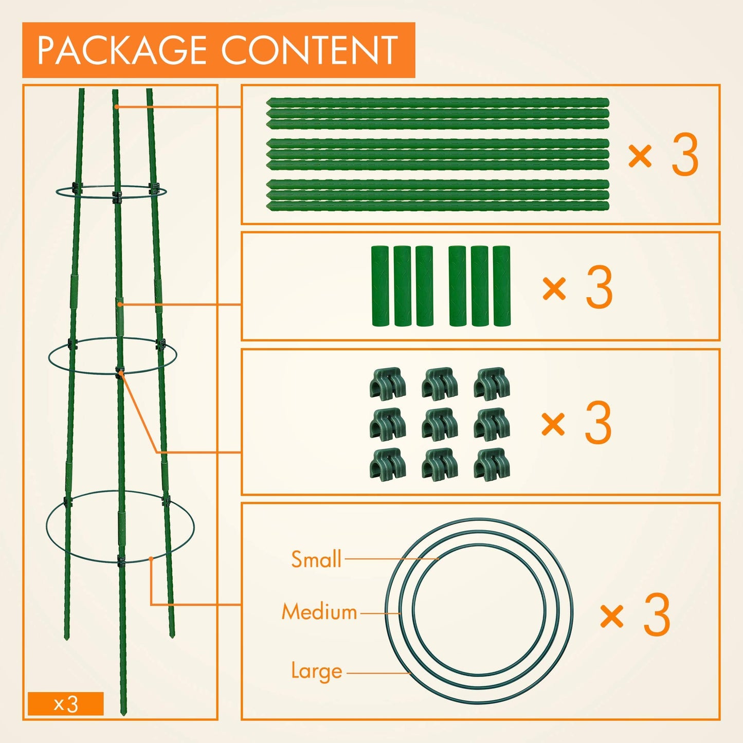 Gardzen 3-Pack Tomato Cage, Plants Support, Trellis Climbing Ring Cage, Stand for Pepper Eggplant Tomato Flowers