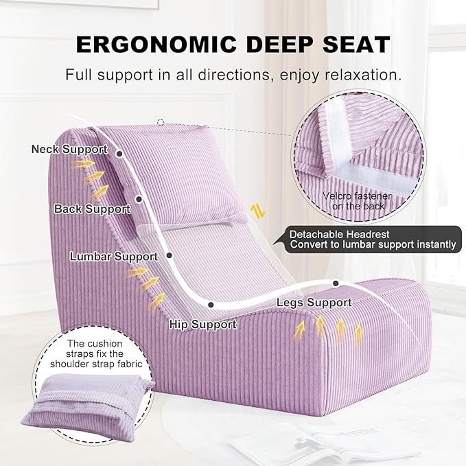 Giant Bean Bag Chair for Adults, Corduroy Chaise Lounge