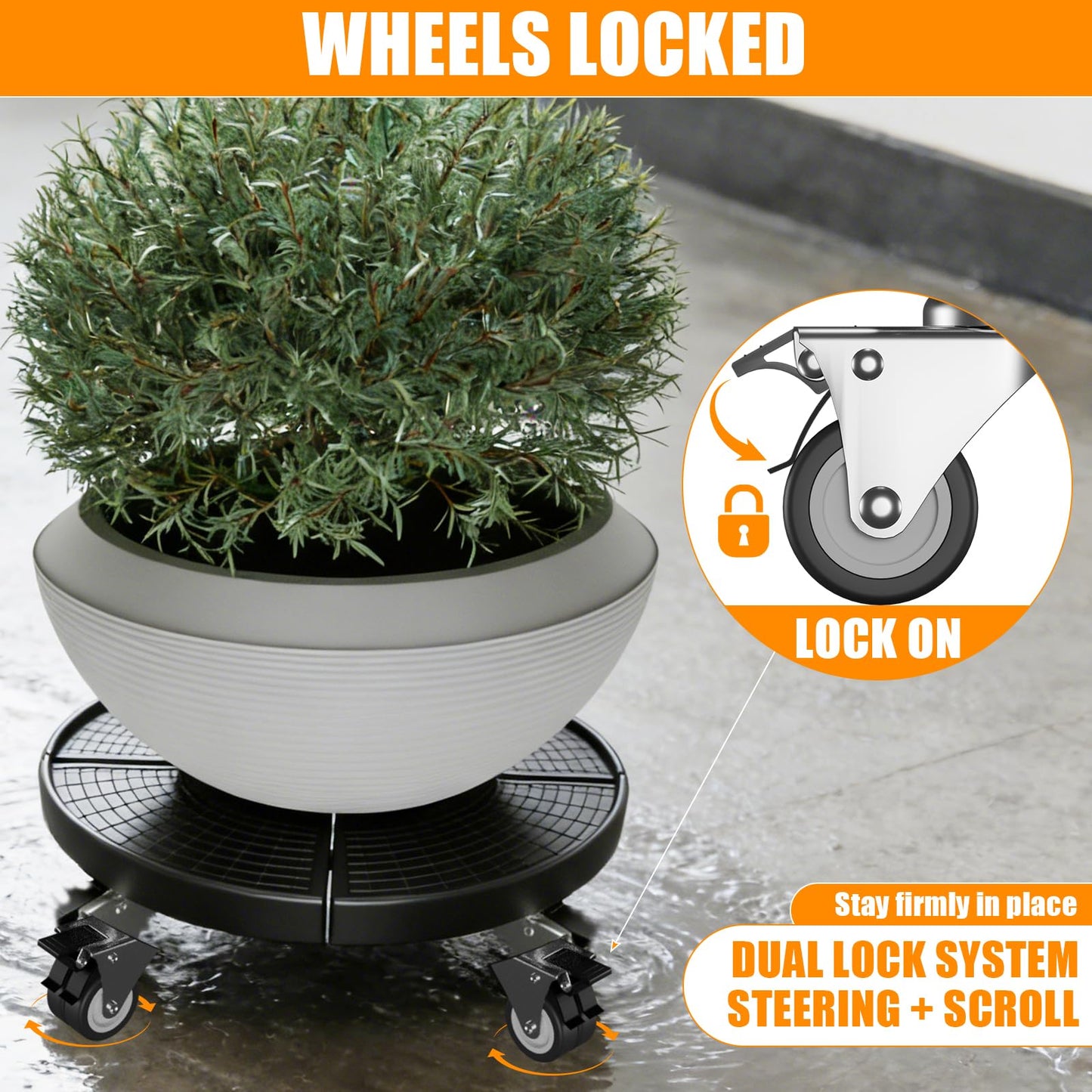KAXIWEI Adjustable Plant Caddy with Wheels, Heavy Duty Rolling Plant Stand 15–22 Inch, Supports up to 440 lbs, Lockable 360° Casters, Stable Plant Dolly for Indoor Outdoor Large Pots, Black