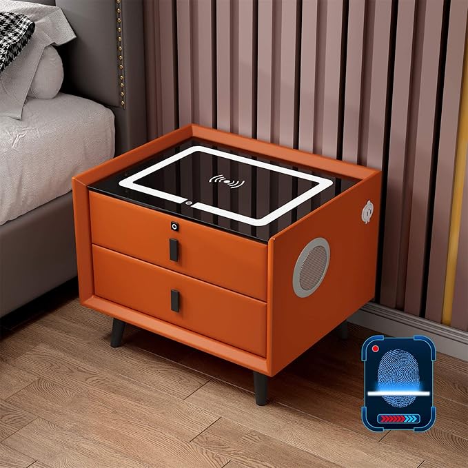 Smart Bedroom Nightstand with Fingerprint Lock and Adjustable LED Lights