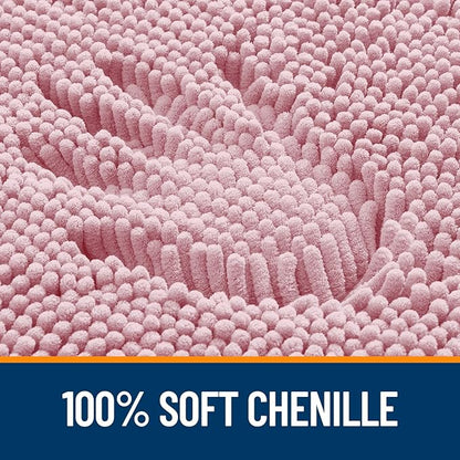 OLANLY Bathroom Rugs 35x24, Extra Soft Absorbent Chenille Bath Rugs, Rubber Backing Quick Dry, Machine Washable Bath Mats for Bathroom Floor, Tub and Shower, Home Decor Accessories, Dusty Rose