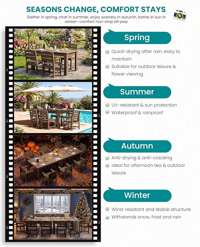 SERWALL Patio Dining Set with 15FT Double Side Umbrella, Outdoor Dining Sets
