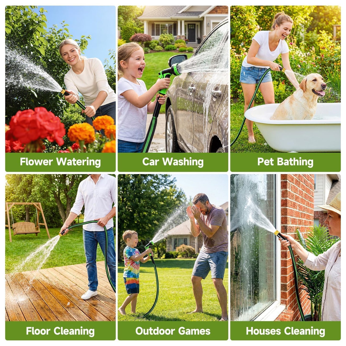 VIONMI Garden Hose 25 ft Flexible Non-Expandable Water Hose Kink-Free Lightweight Leak-Proof High Pressure Durable Outdoor Portable Fabric Hoses Pipe with 3/4” Sturdy Fittings for Yard Lawn Car Wash