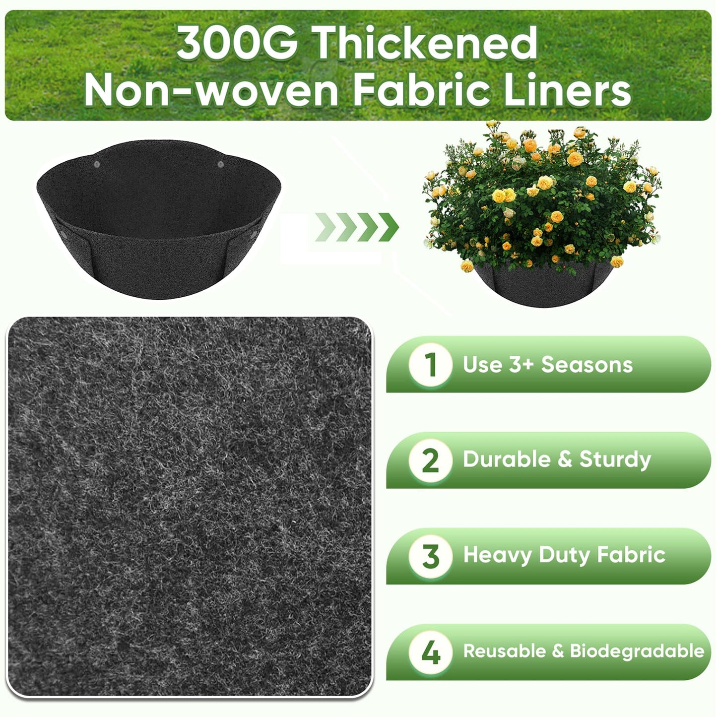HKZ Hanging Planter Basket Liners - 6 Pack 14 Inch Round Fabric Liners for Hanging Baskets, Replacement Coco Fiber Liner, Durable Non-Woven Liners for Hanging Baskets Planters Flowers, Plants (Black)