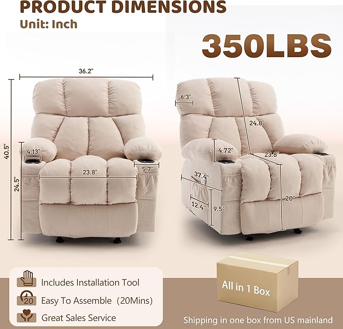 Massage Rocking Recliner Chair, Ergonomic Recliners Sofa