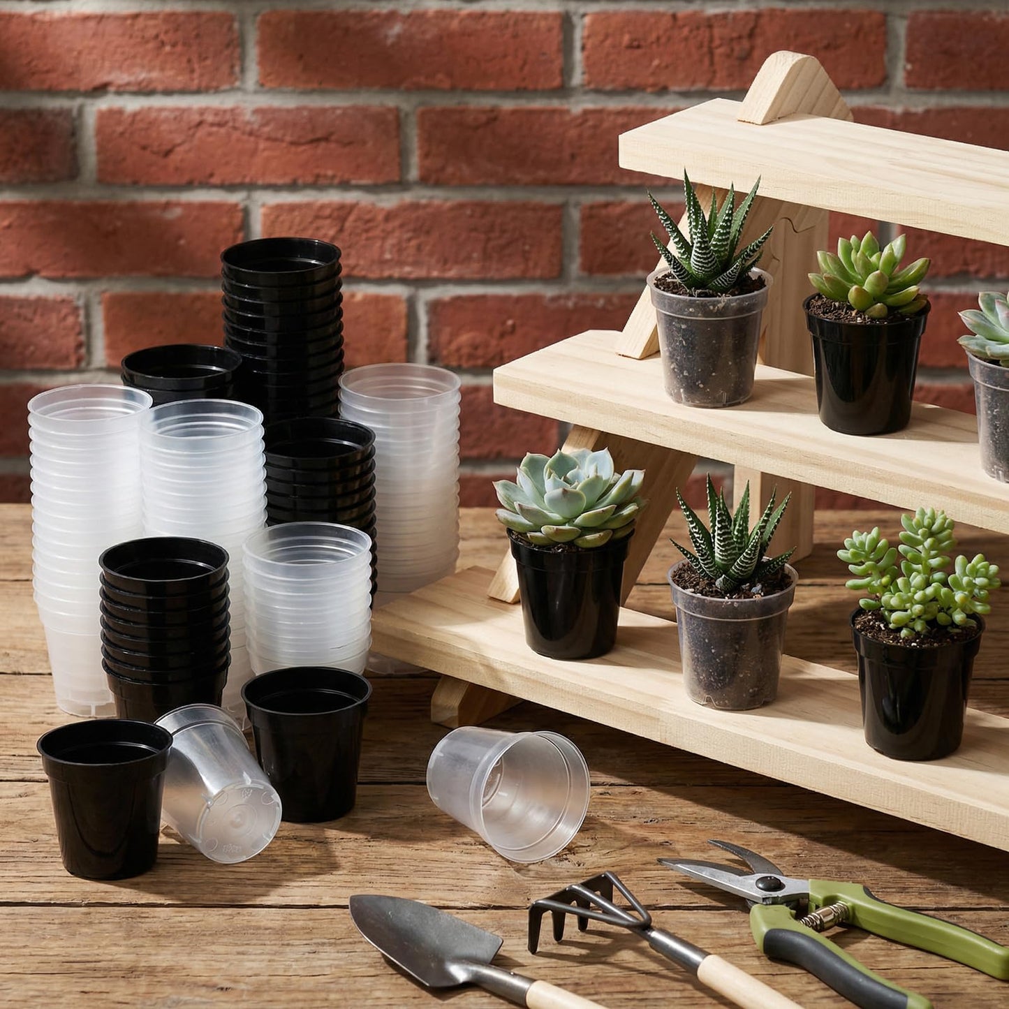 Sliner 200 Pcs 2 Inch Plastic Nursery Pot Mini Seedling Planter Flower Planting Pots Plastic Planters with Drainage Holes for Outdoor Indoor Flower, Starting Seedlings, Black, Clear