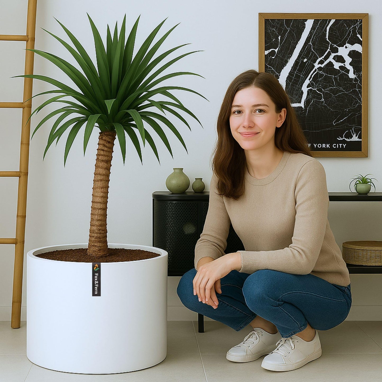 Fox & Fern Plant Pot, Large Plant Pots for Indoor & Outdoor, UV & Frost Resistant Plant Vase with Drainage Plug, Fiberstone, Large Indoor Pots for Plants & Flowers, House Indoor Plant Pot, Single Pot