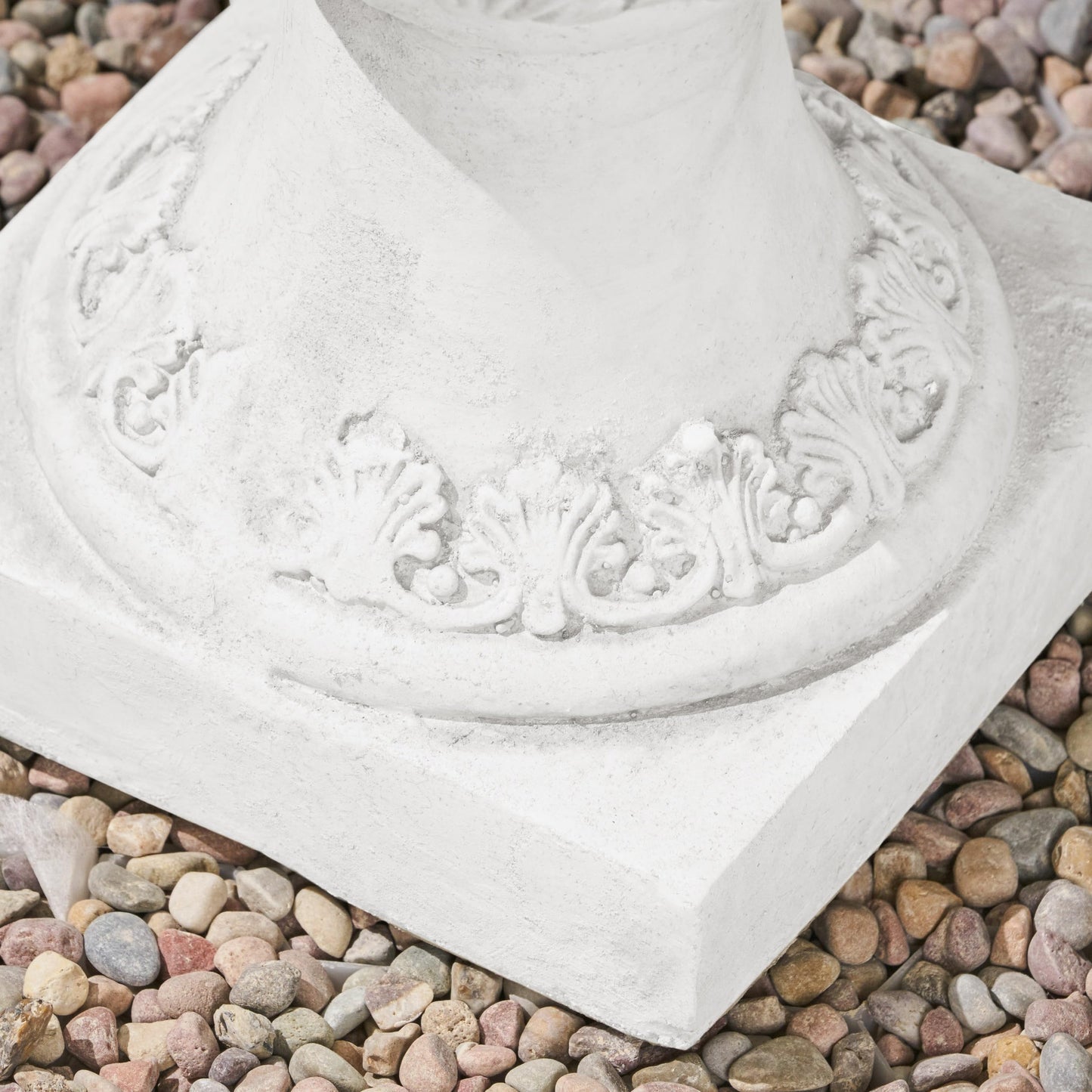 Christopher Knight Home Jorine Patio Planter, Light Concrete Planter, Mid-Centry Gadern Urn, Floral Relif Design, Large Garden Pot, Flower Urn with Drainage Hole for Backyard Home, Antique White