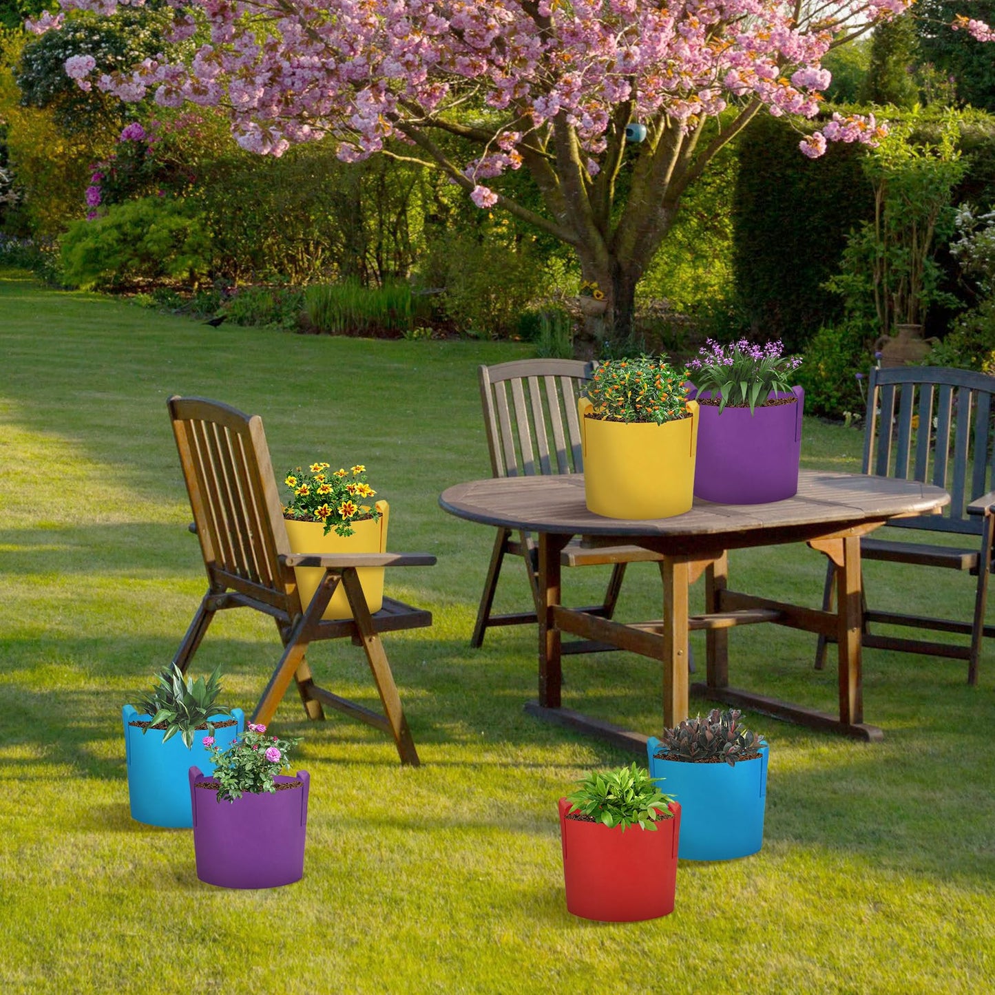 LITLANDSTAR 7-Pack 7 Gallon Colorful Grow Bags, Thickened Nonwoven Plant Fabric Pots with Handles, Heavy Duty Garden Planting Bag for Vegetable, Herbs & Flowers, Come with 4 Colors