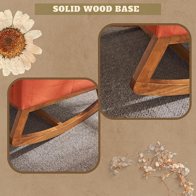 VINGLI Orange Linen Rocking Chair Nursery