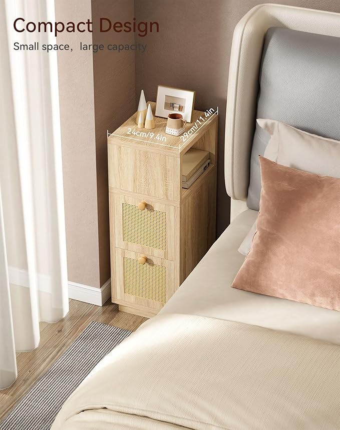 YMYNY Rattan Nightstands Set of 2, Boho Bedside Table
