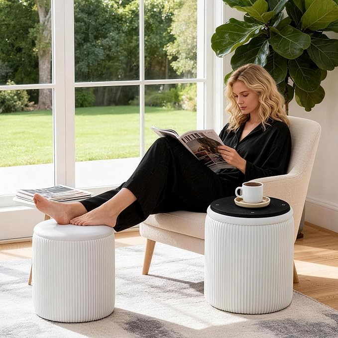 White Vanity Stool Set of 2