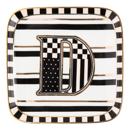 MACKENZIE-CHILDS Ceramic Monogram Dish, Decorative Letter Plate, 5.75 Inches, D