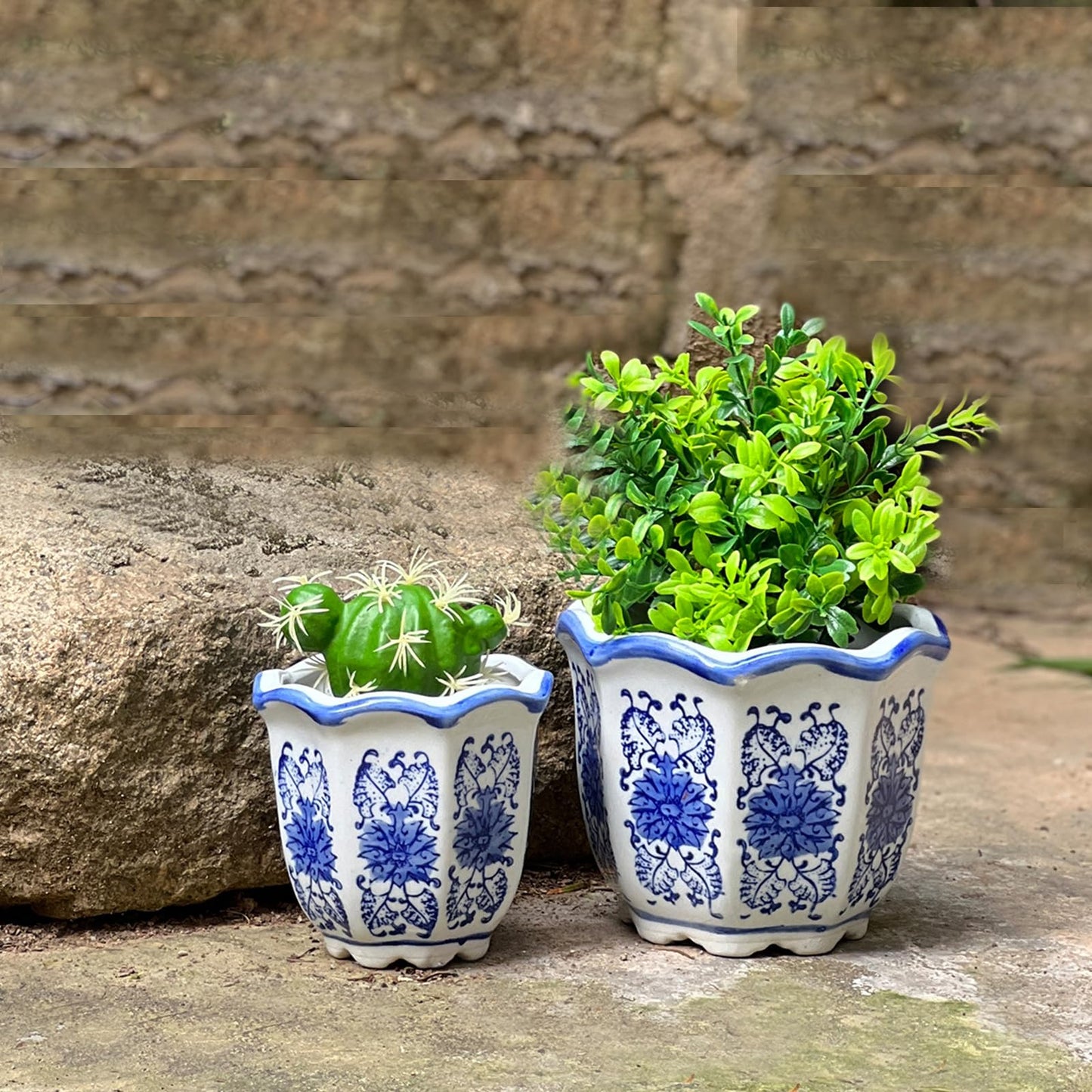 HakkaGirl Ceramic Pots for Plants, Chinoiserie Décor Ceramic Flower Pots Planters for Indoor Plants with Drainage, Blue and White, Set of 3