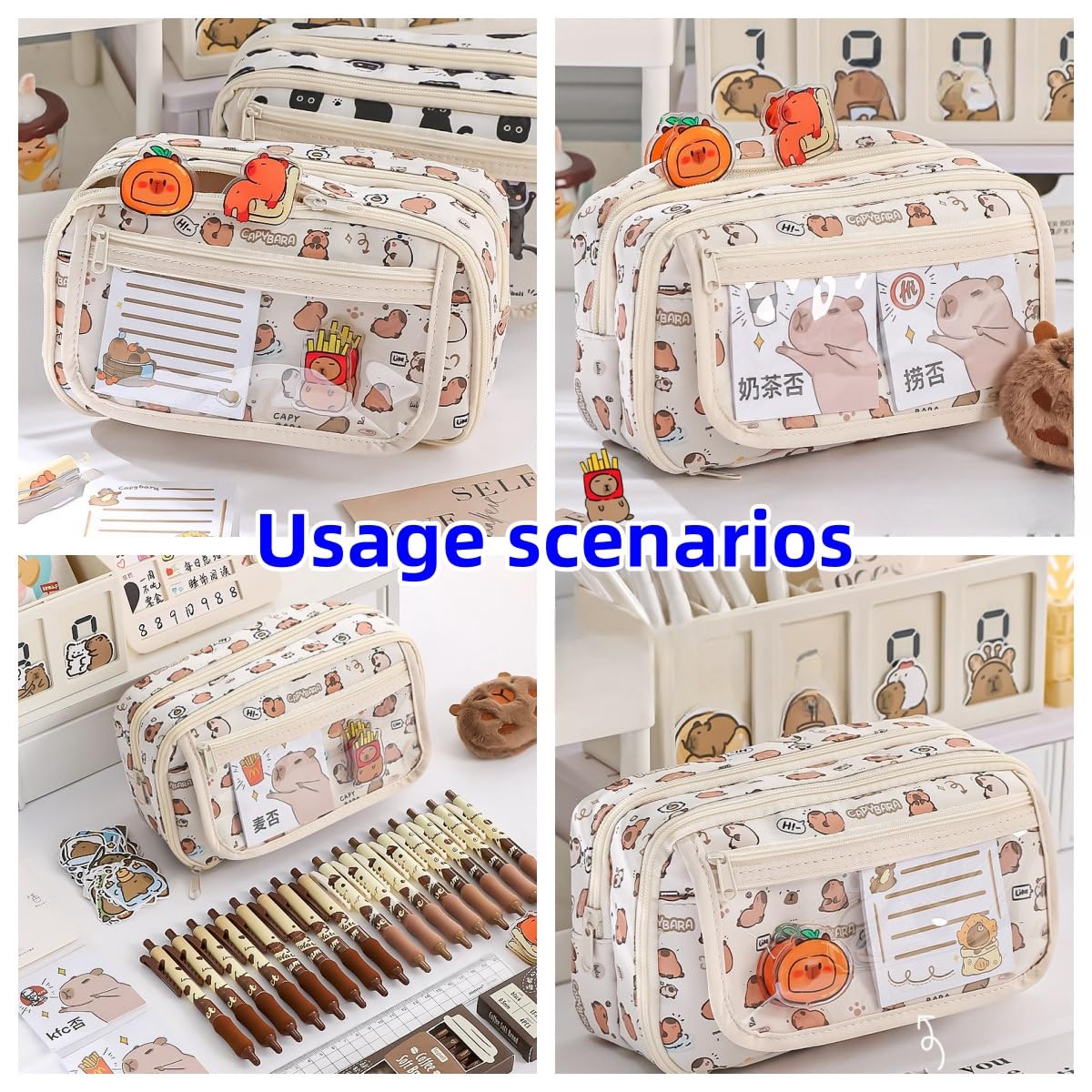 VTYFRY Cute Kawaii Pencil Case Pouch Cartoon Pen Box Holder Organizer for Office Workspace Supplies Desk Accessories Travel Essentials Aesthetic Trendy Cool Stuff Gift Large Capacity (Fox)