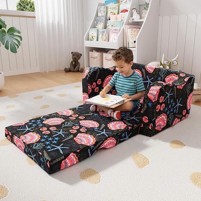 MeMoreCool Folding Kids Couch – 2-in-1 Toddler Sofa Bed, Lounge Chair