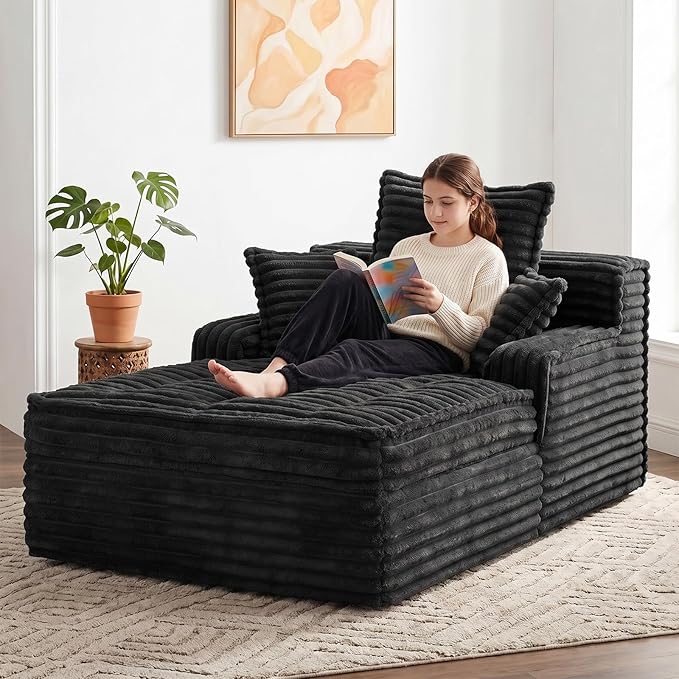 Boneless Chaise Lounge Couch Indoor, Small Corduroy Upholstered Sleeper Sofa