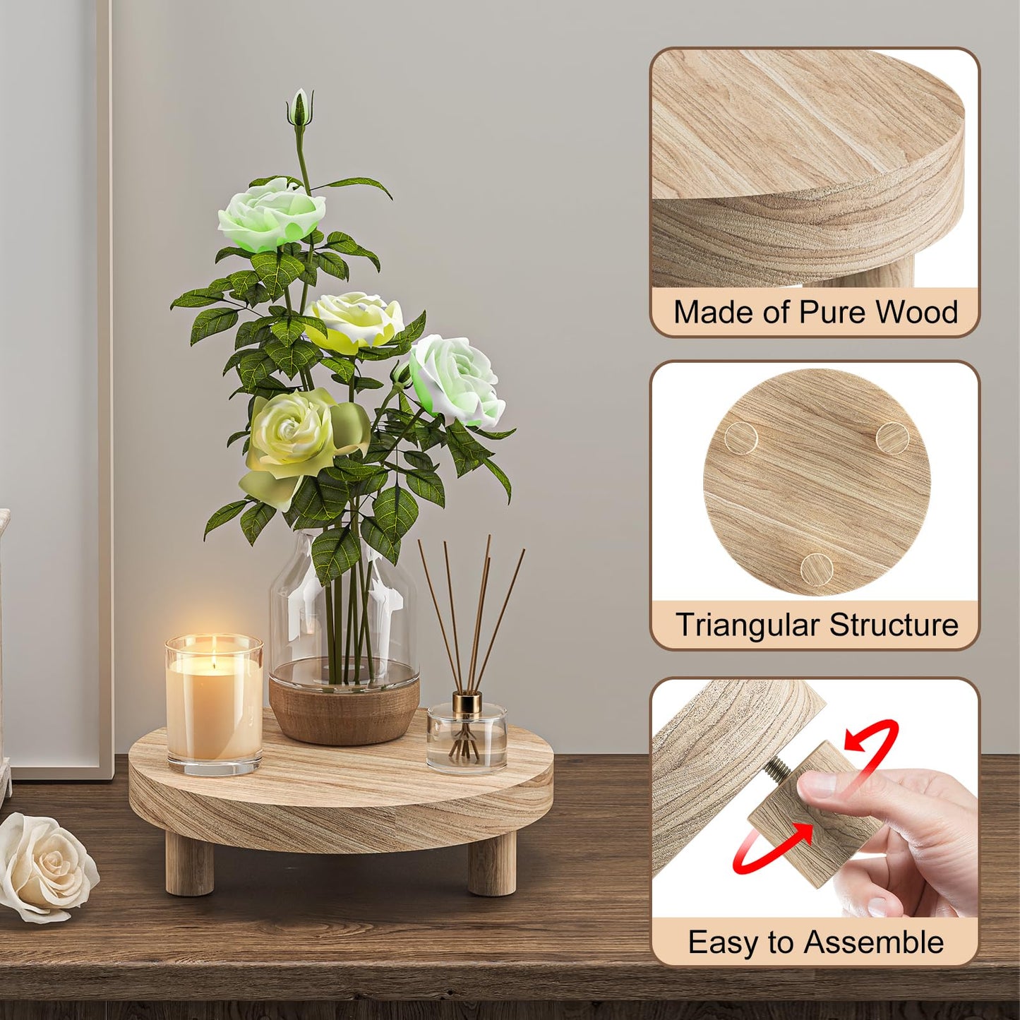 Wood Plant Stand Indoor Outdoor, 12/10/8/6" Round Wood Riser for Decor, Wooden Stool Display Stand Flower Pot Holder Small Planter Tray Modern Potter Decorative for Desktop Counter Room (Natural-4pcs)