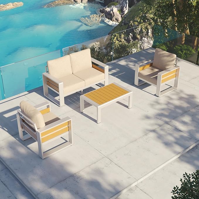 Aoxun Aluminum Outdoor Patio Furniture Set, 2 Seats Metal Sectional Patio