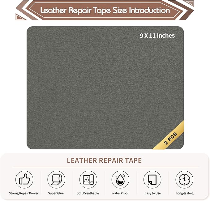 KING MOUNTAIN Leather Repair Patch, 2 Packs 9 x 11 Inches self Adhesive Leather