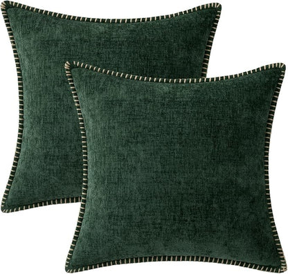 MIULEE Pack of 2 Pillow Covers 20x20 Inch Dark Green Farmhouse Decorative Throw Pillow Covers with Stitched Edge Soft Chenille Solid Dyed Couch Pillow Covers for Sofa Bed Living Room