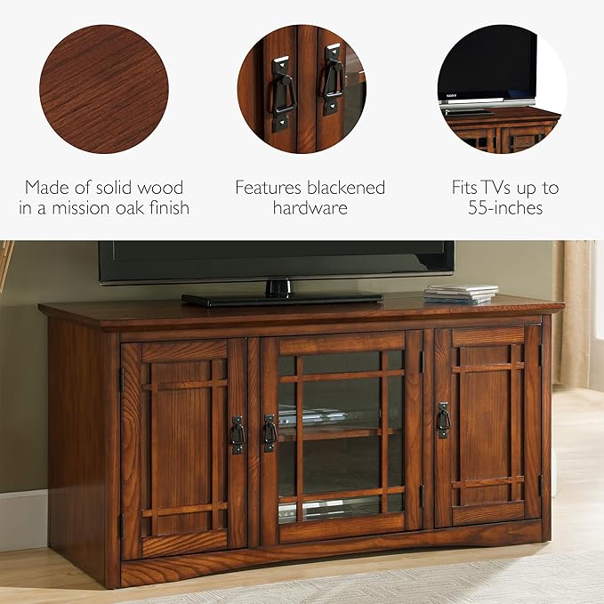 Leick Home 82350 Solid Wood Mission Oak Three Door TV Stand
