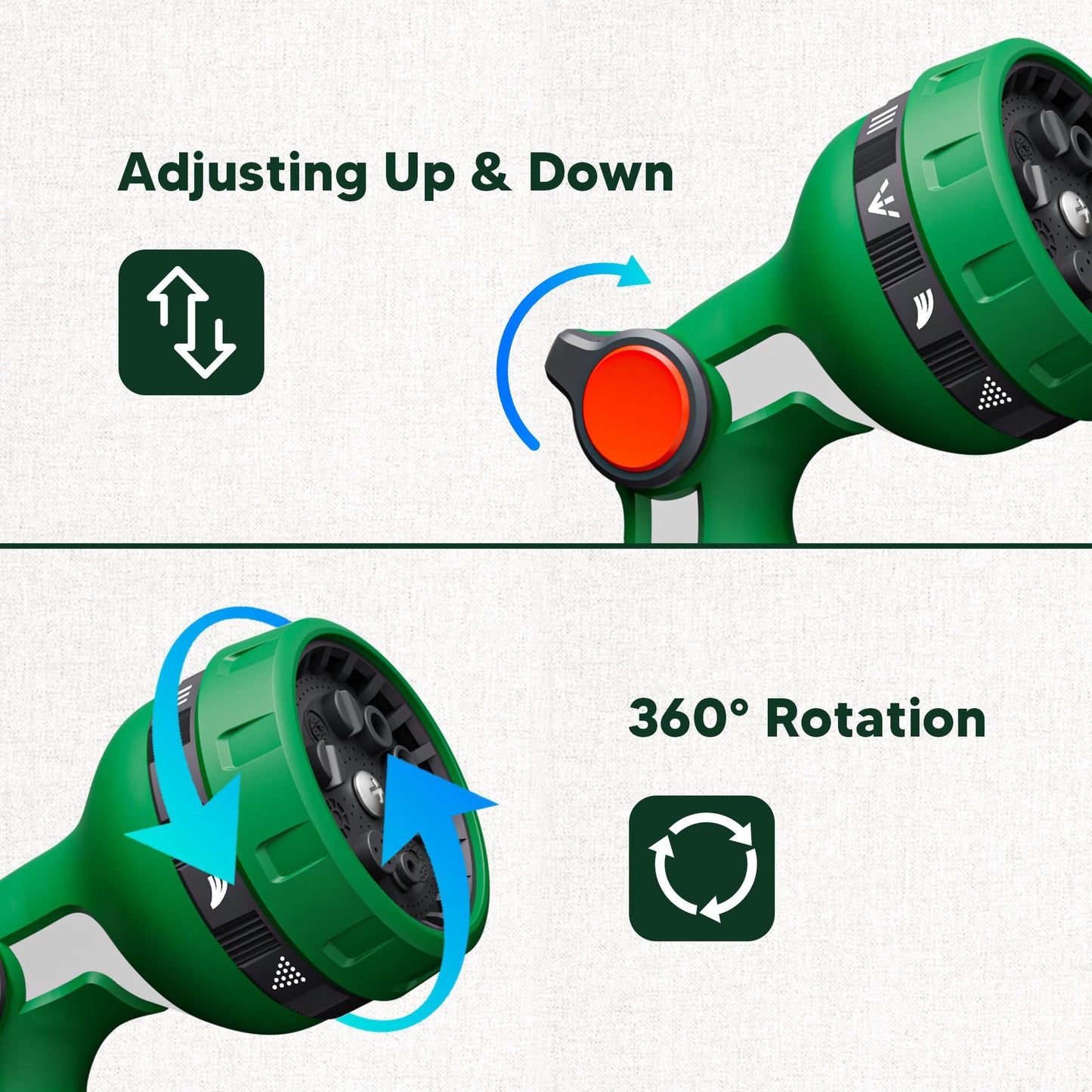 GEWIMI Heavy Duty Metal Garden Hose Nozzle, Thumb Control High Pressure Water Sprayer with 10 Adjustable Patterns, On Off Valve for Watering Plants & Lawns, Car Washing and Pet Showering