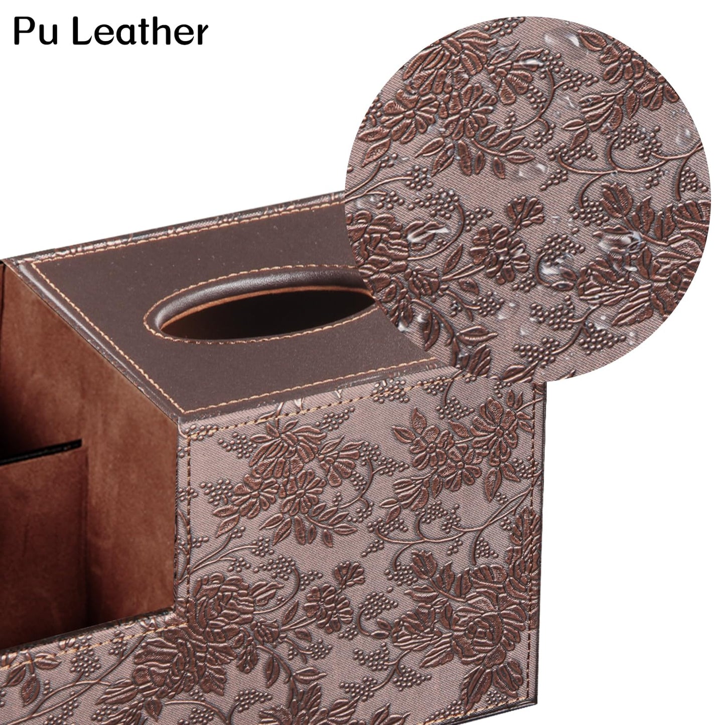 Fanousy Square Tissue Box Cover with Storage, PU Leather Cube Tissue Box Holder, Remote Control Nightstand Organizer, Modern Desk Caddy for End Table, Bathroom, Bedroom, Home, Office Decor