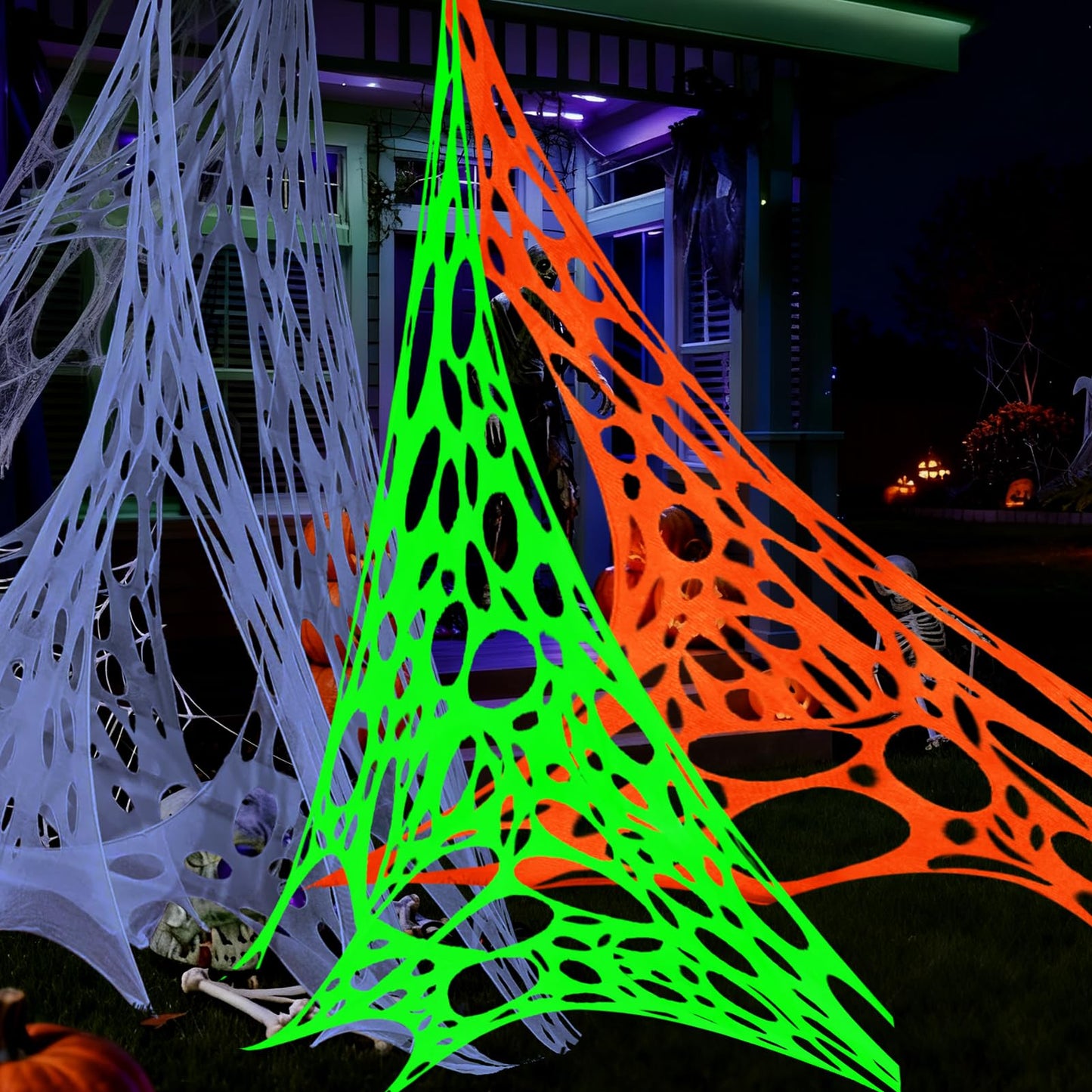 ComfyKit 700sqft Halloween Giant Spider Web Decorations Outdoor,Glow-in-The-Dark Giant Beef Netting,Cut-Your-Own Beef Cloth Spider Web for Halloween Indoor Outdoor Decor
