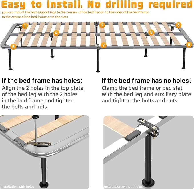 Wlrrcwdttc 2 Pcs Adjustable Height Bed Support Legs 7.08-12.6 inch, Bed Frame