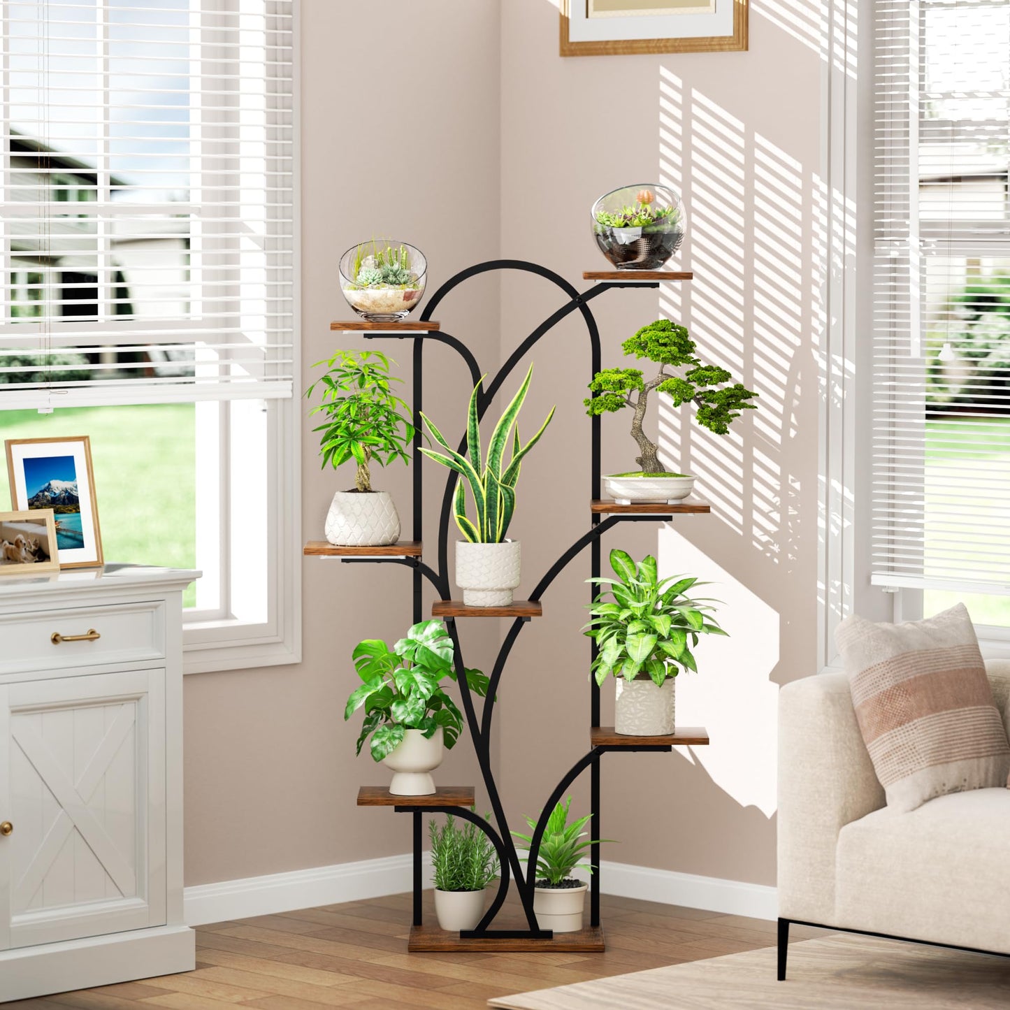 POZILAN Plant Stand Indoor with Grow Light, 55.6" Corner Plant Shelf Indoor, 8 Tiered Tall Plant Stands for Indoor Plants Display Rack Holder, Flower Stand for Balcony, Living Room, Patio