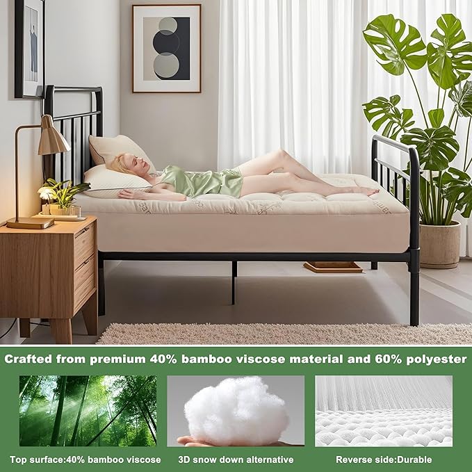 BEDLORE Twin XL Mattress Topper Viscose Derived from Bamboo, Thick Pillow Top