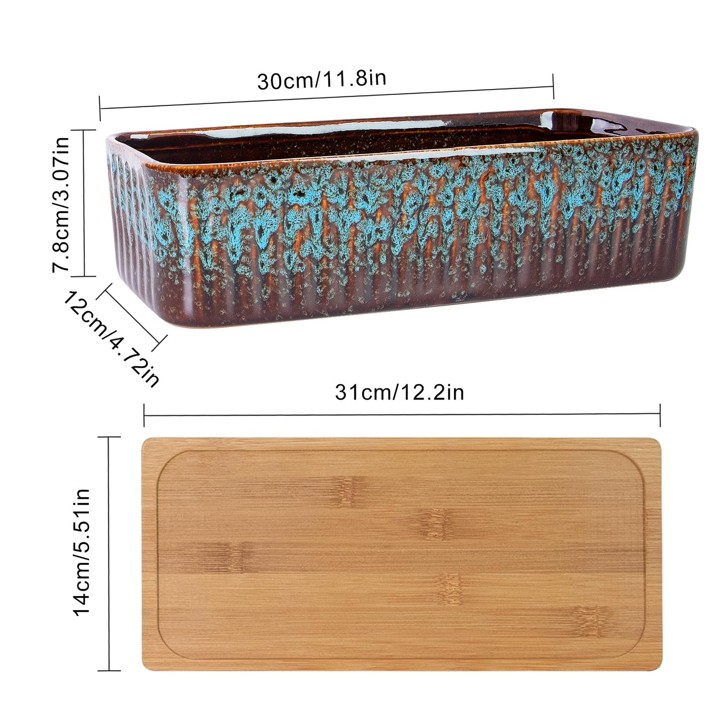 ARTKETTY Succulent Pots - 12 Inch Large Succulent Planters with Drainage Tray, Window Sill Planter, 4 Pack Small Plant Pots with Drainage Tray, 4.5 Inch Ceramic Pots for Indoor